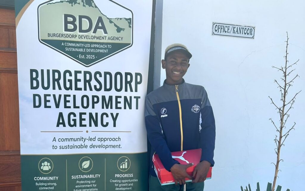 A young sportsperson with his sponsorship from the Burgersdorp Development Agency